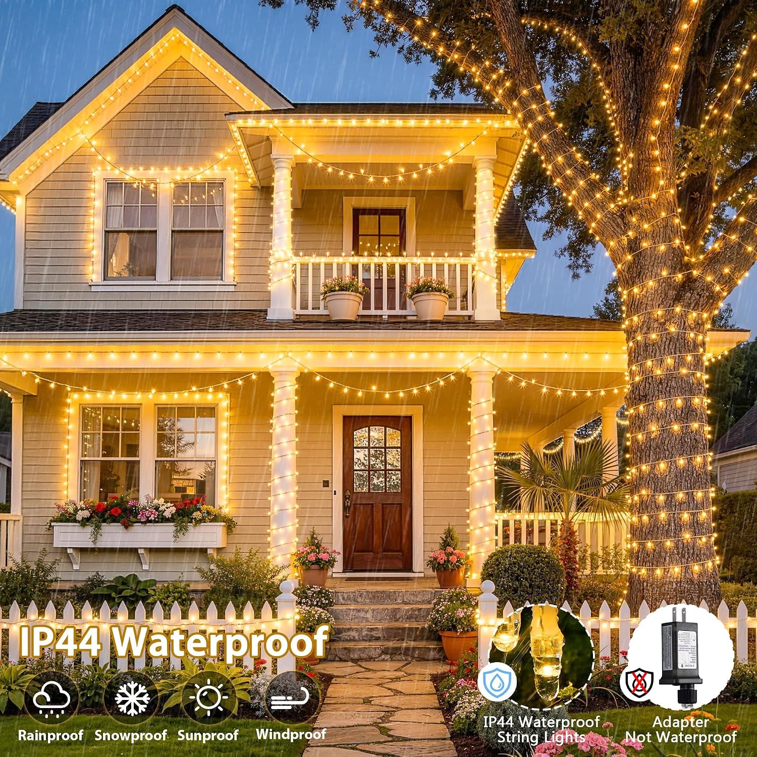 168Ft String Lights Outdoor Waterproof, 600 LED Christmas Lights | Classroom Lights Indoor Plug in for Patio Tree Room Wedding Party Christmas Pergola Decor, Remote, Clear Wire, Warm White