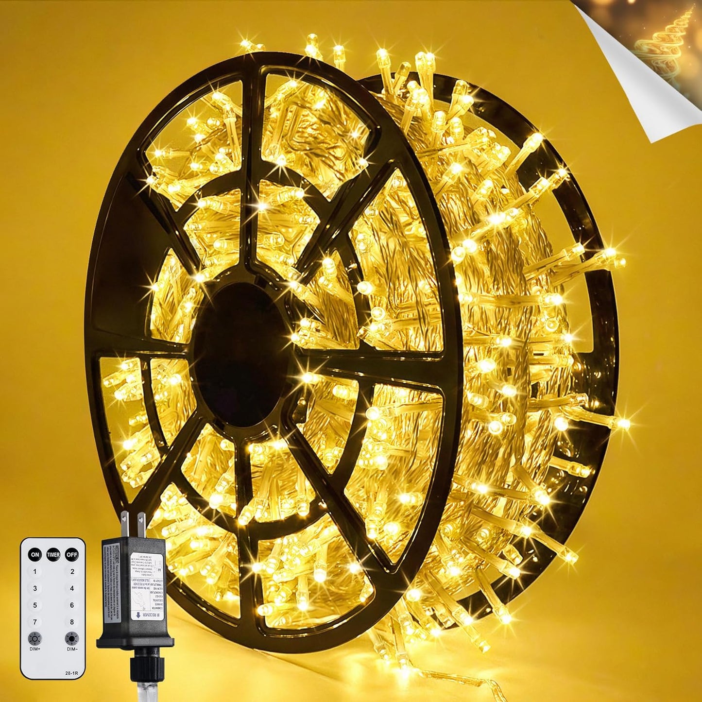 168Ft String Lights Outdoor Waterproof, 600 LED Christmas Lights | Classroom Lights Indoor Plug in for Patio Tree Room Wedding Party Christmas Pergola Decor, Remote, Clear Wire, Warm White