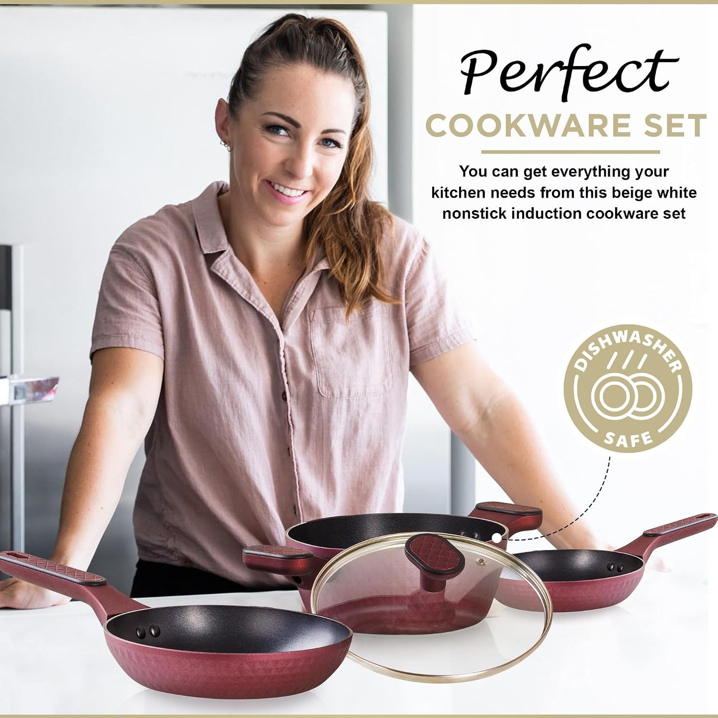 4 Piece Nonstick Cookware Set, Small Pots and Pans Set Non Stick with Glass Lid, Induction Cookware, Stay Cool Handle, PTFE/PFOA, Kitchen Cookware 4-Piece with Frying Pans Set & Saucepan