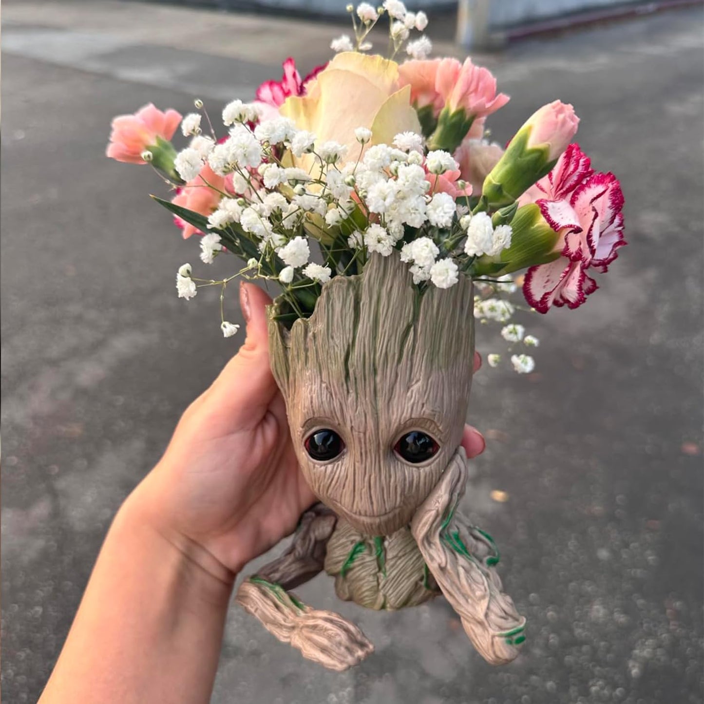 Baby Groot Pens Holder or Groot Planter Pot Perfect for Tiny Succulents 6" | Cute Desk Decor or Flower Planter Pot with Drainage Hole,Decorate Baby Groot'S Hair Style by Your Own Imagination