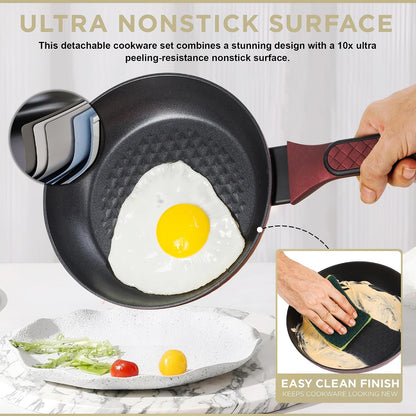 4 Piece Nonstick Cookware Set, Small Pots and Pans Set Non Stick with Glass Lid, Induction Cookware, Stay Cool Handle, PTFE/PFOA, Kitchen Cookware 4-Piece with Frying Pans Set & Saucepan