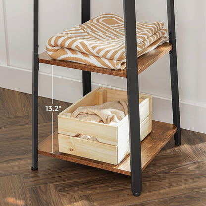 VASAGLE Coat Rack, Coat Stand with 3 Shelves, Hall Tree Free Standing with Hooks for Scarves, Bags, Umbrellas, Steel Frame, Industrial Style, for Entryway, Living Room, Rustic Brown and Black ULCR80X | Coat Hanger Stand, for Clothes, Hat, Bag, Modern Basic, Rustic Brown and Black, BARNET Collection ULCR80X