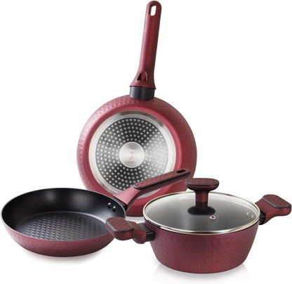 4 Piece Nonstick Cookware Set, Small Pots and Pans Set Non Stick with Glass Lid, Induction Cookware, Stay Cool Handle, PTFE/PFOA, Kitchen Cookware 4-Piece with Frying Pans Set & Saucepan