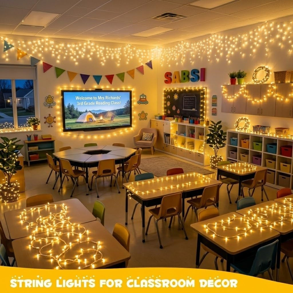 168Ft String Lights Outdoor Waterproof, 600 LED Christmas Lights | Classroom Lights Indoor Plug in for Patio Tree Room Wedding Party Christmas Pergola Decor, Remote, Clear Wire, Warm White
